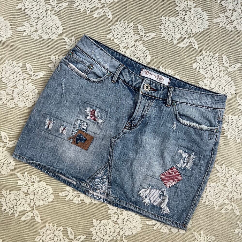 Boot Heel Trading Co. Patchwork Denim Mini Skirt Size 29